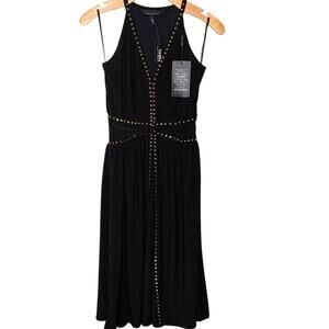 WHBM Dress NWT Women's Size 0 Sleeveless Liquid Knit Black Stud Midi 570356121